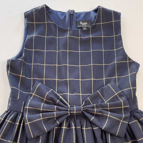 HP! Bardot Junior Navy & Gold Windowpane Dress with Bow Girls Size 14 - Picture 8 of 10